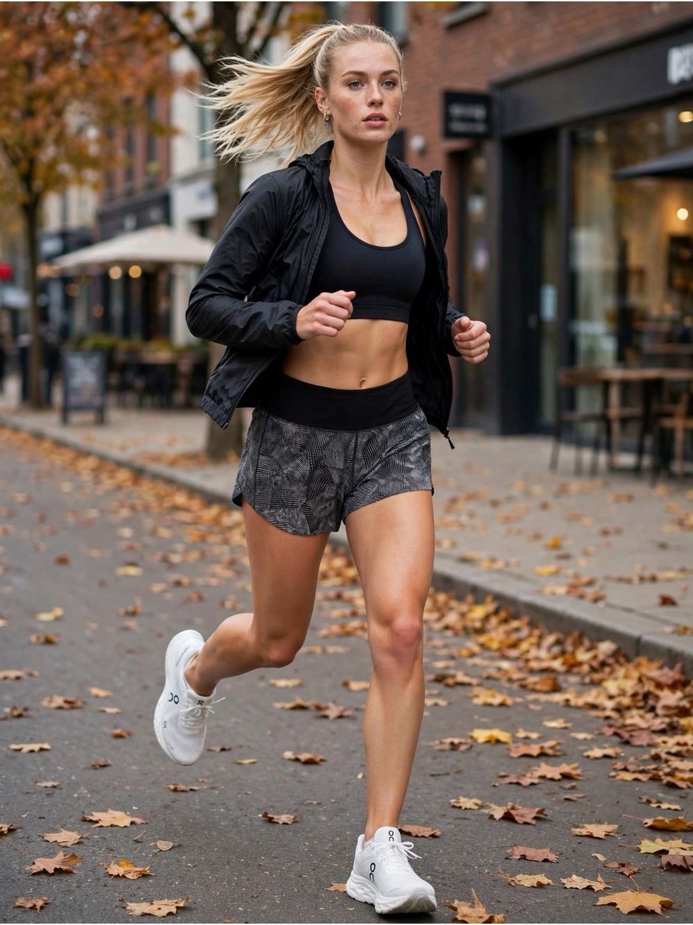 lululemon athletica Black Athletic Shorts with Gray Print